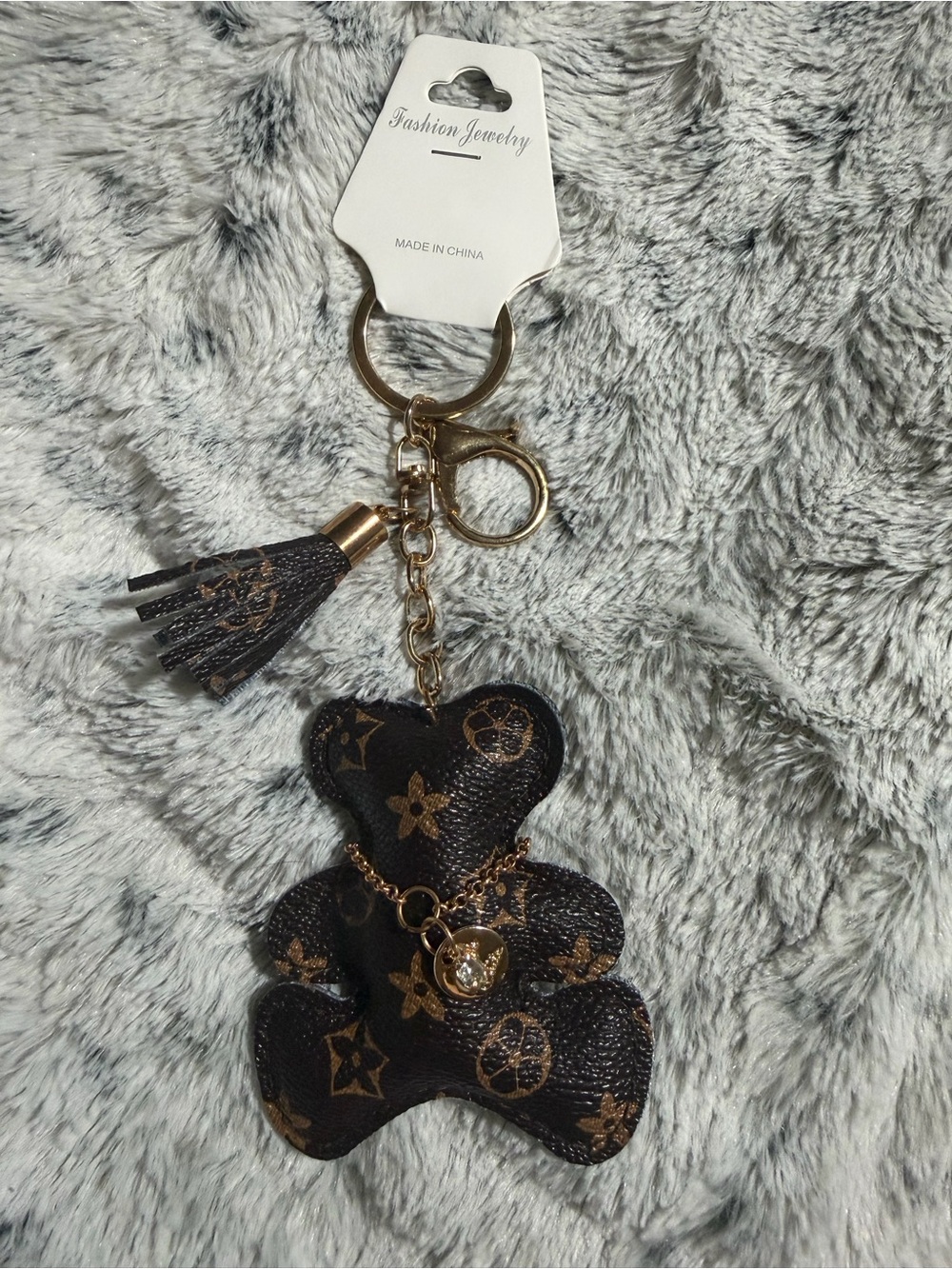 Black and Gold Teddy Bear Key & Card Holder Keychain